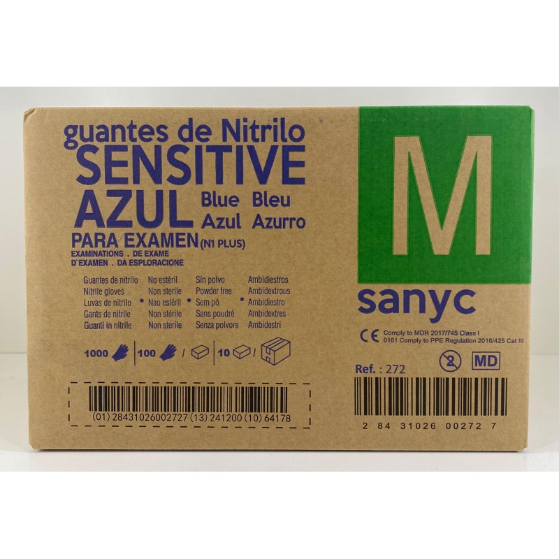 Caja de guantes de nitrilo azul de 1000 unidades