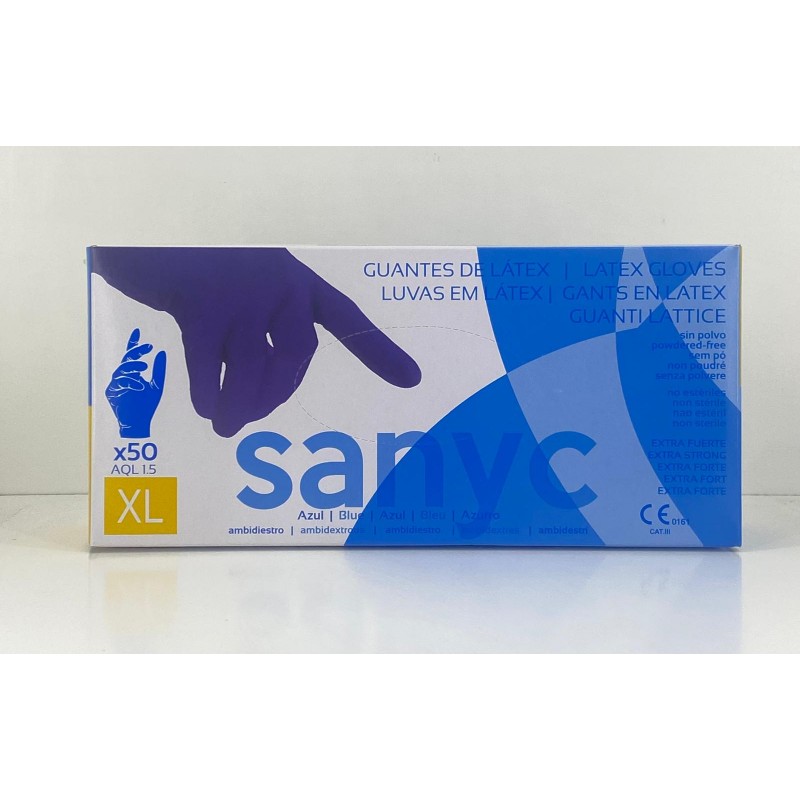Guante de Látex Azul Sanyc – Presentación del Producto